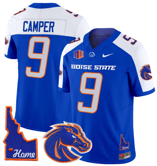 Cameron Camper Jersey #9 Boise State Broncos 2024 Home Patch Vapor Football Royal Alternate