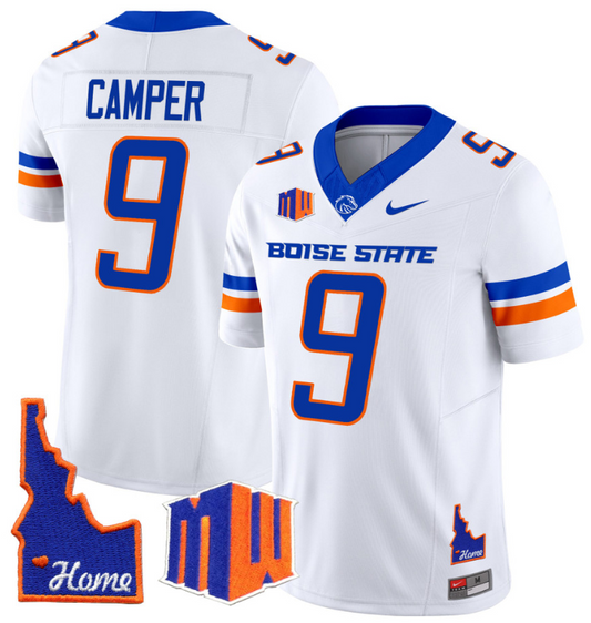 Cameron Camper Jersey #9 Boise State Broncos 2024 Home Patch Vapor Football White