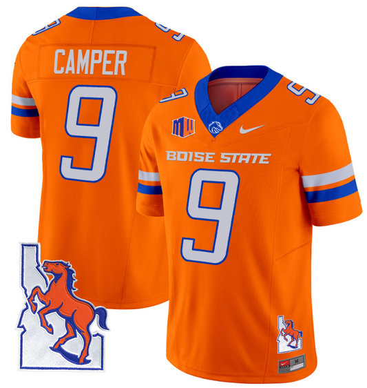 Cameron Camper Jersey #9 Boise State Broncos 2024 Map Patch Vapor Football Orange