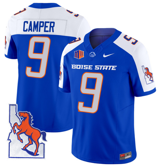 Cameron Camper Jersey #9 Boise State Broncos 2024 Map Patch Vapor Football Royal Alternate