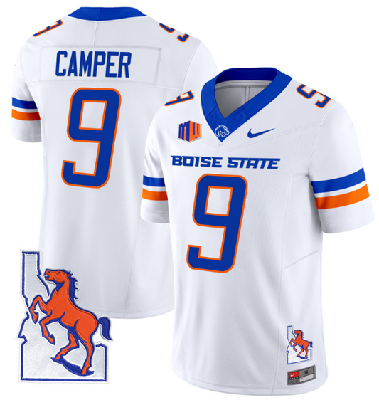 Cameron Camper Jersey #9 Boise State Broncos 2024 Map Patch Vapor Football White