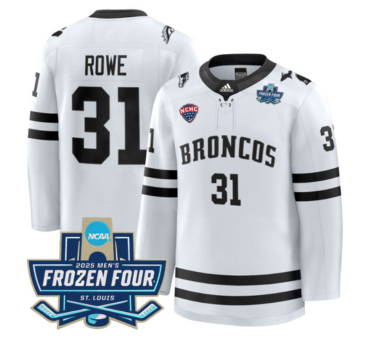 Cameron Rowe Jersey #31 Western Michigan Broncos 2025 Frozen Four Patch Stitched White