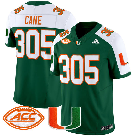 Cane Jersey #305 Miami Hurricanes 2025 Vapor Limited Stitched Green