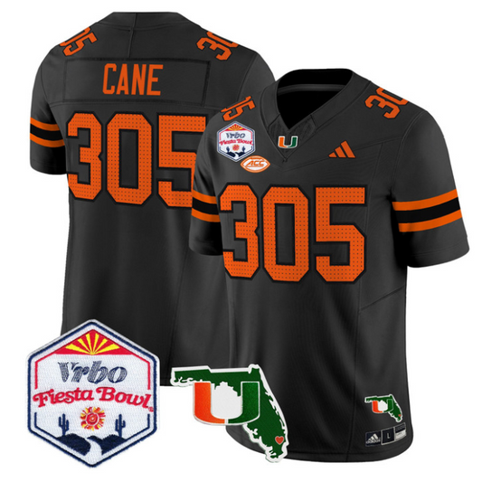 Cane Jersey #305 Miami Hurricanes 2026 Fiesta Bowl Florida Stitched Black