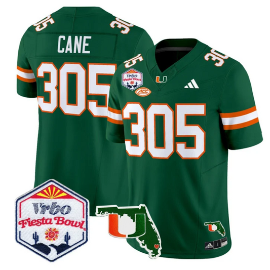 Cane Jersey #305 Miami Hurricanes 2026 Fiesta Bowl Florida Stitched Green