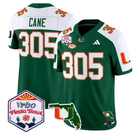 Cane Jersey #305 Miami Hurricanes 2026 Fiesta Bowl Florida Stitched Green Alternate