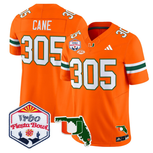Cane Jersey #305 Miami Hurricanes 2026 Fiesta Bowl Florida Stitched Orange