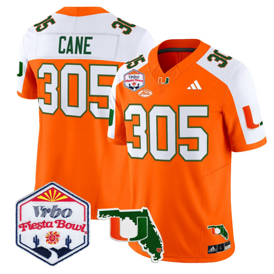 Cane Jersey #305 Miami Hurricanes 2026 Fiesta Bowl Florida Stitched Orange ALternate