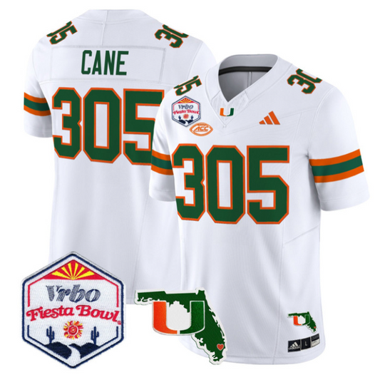 Cane Jersey #305 Miami Hurricanes 2026 Fiesta Bowl Florida Stitched White