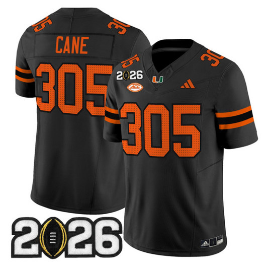 Cane Jersey #305 Miami Hurricanes 2026 CFP Final Patch Stitched Black