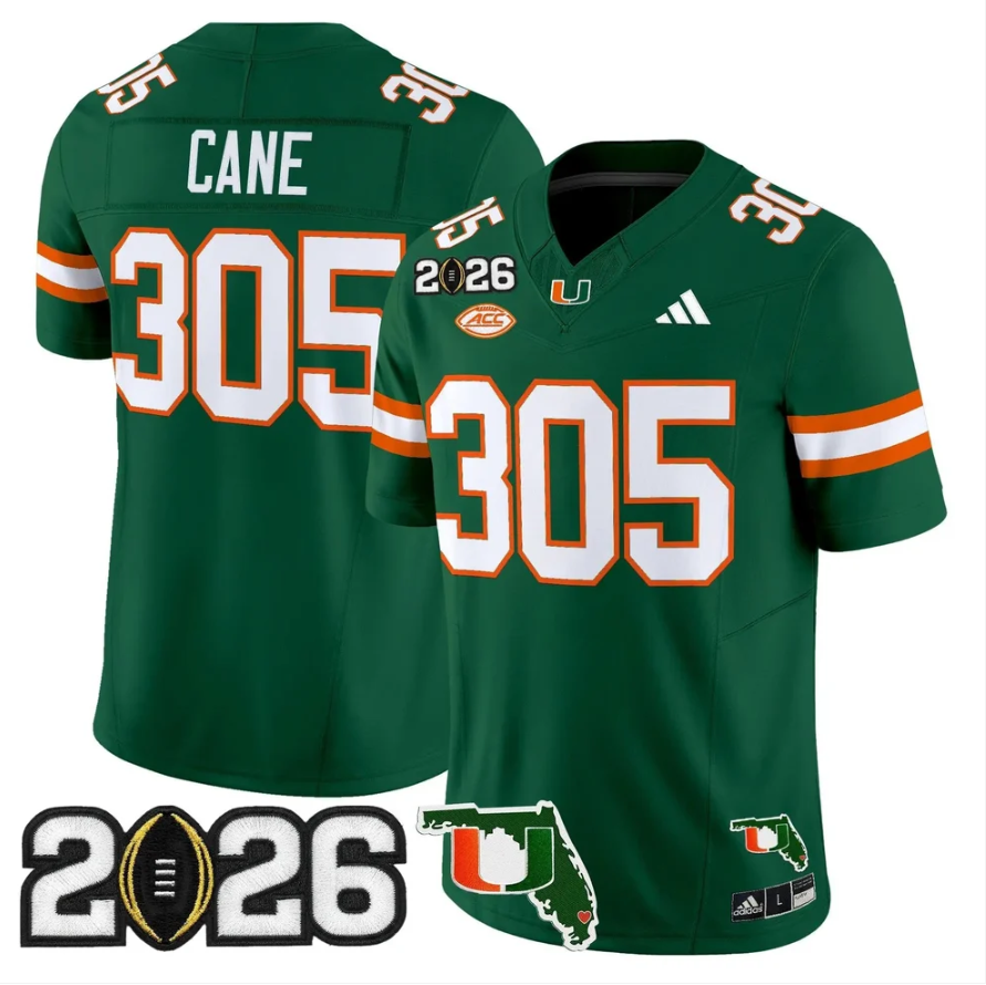 Cane Jersey #305 Miami Hurricanes 2026 CFP Final Patch Stitched