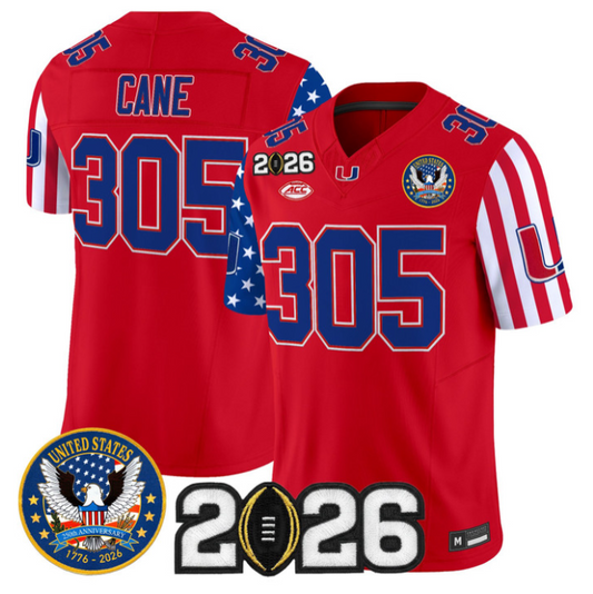 Cane Jersey #305 Miami Hurricanes America 250 Edition 2026 CFP Patch Stitched