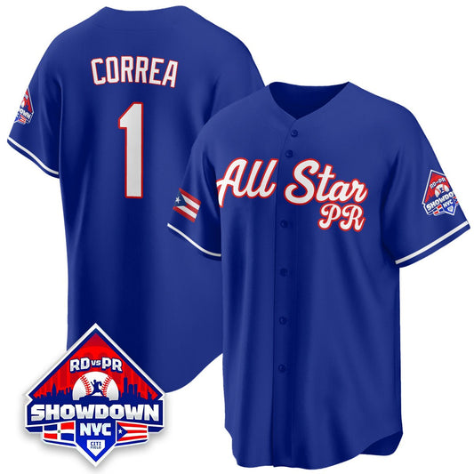 Carlos Correa Jersey #1 Puerto Rican Baseball All-Star 2025 Stitched Blue