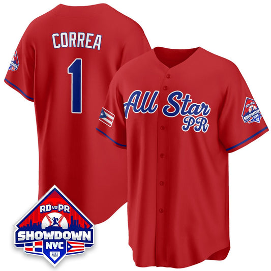 Carlos Correa Jersey #1 Puerto Rican Baseball All-Star 2025 Stitched Red