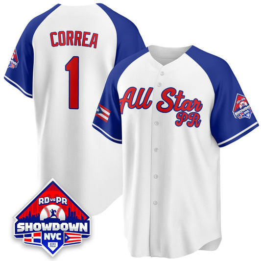 Carlos Correa Jersey #1 Puerto Rican Baseball All-Star 2025 Stitched White Alter
