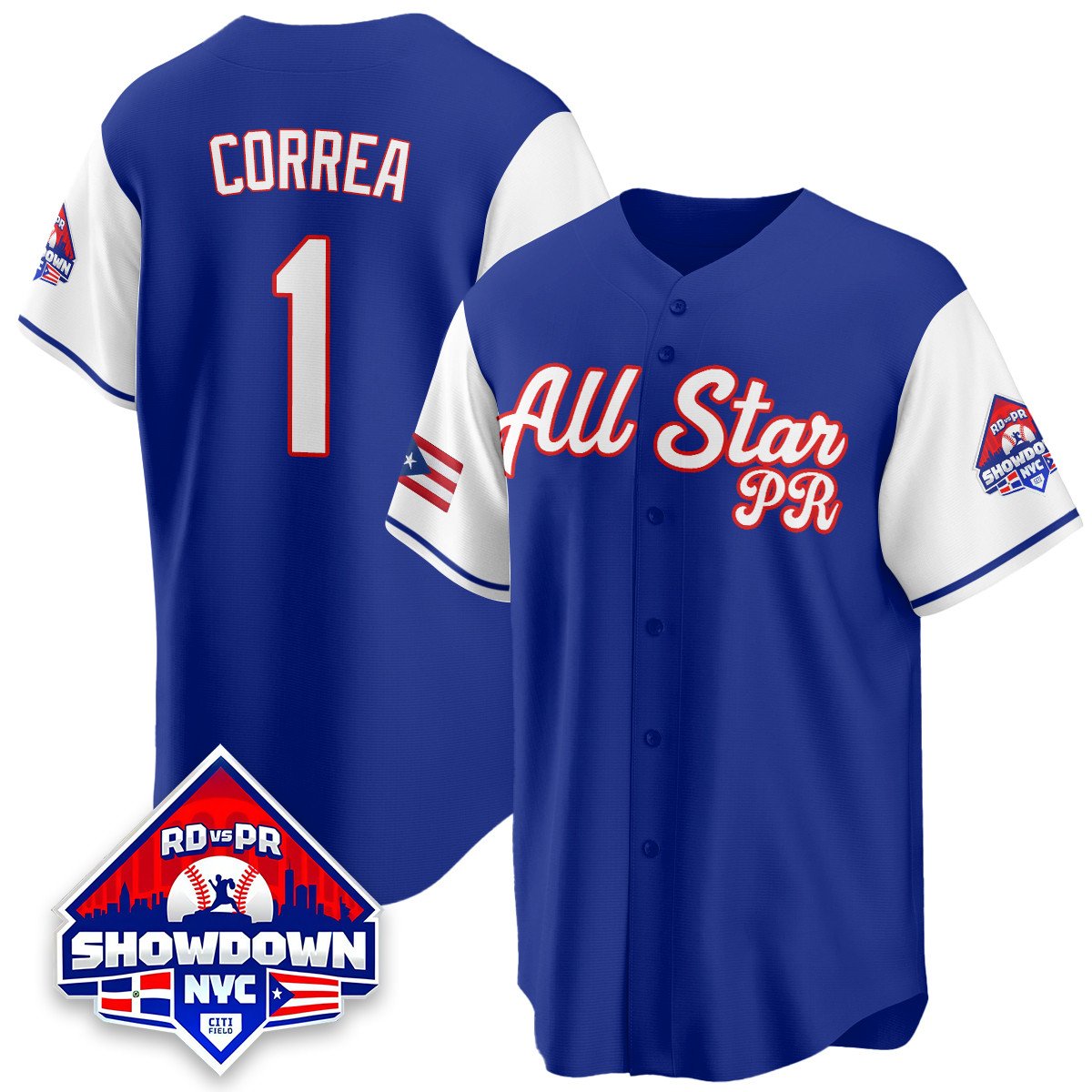 Carlos Correa Jersey #1 Puerto Rican Baseball All-Star 2025 Stitched White Sleeves