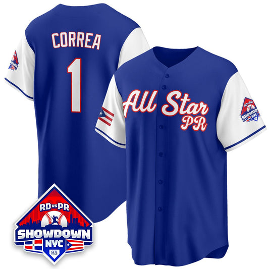 Carlos Correa Jersey #1 Puerto Rican Baseball All-Star 2025 Stitched White Sleeves