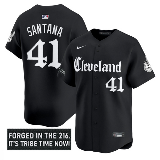 Carlos Santana Jersey #41 Cleveland Indians Gothic Iron Edition Stitched Black