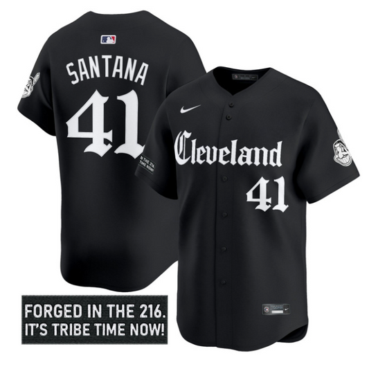 Carlos Santana Jersey #41 Cleveland Indians Gothic Iron Edition Stitched Black