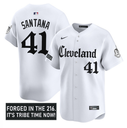 Carlos Santana Jersey #41 Cleveland Indians Gothic Iron Edition Stitched White