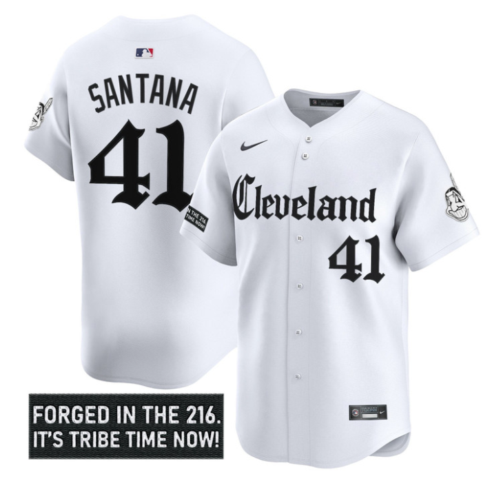 Carlos Santana Jersey #41 Cleveland Indians Gothic Iron Edition Stitched White
