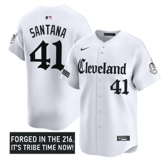 Carlos Santana Jersey #41 Cleveland Indians Gothic Iron Edition Stitched White
