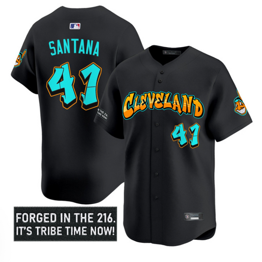 Carlos Santana Jersey #41 Cleveland Indians Graffiti 216 Ink Edition Black