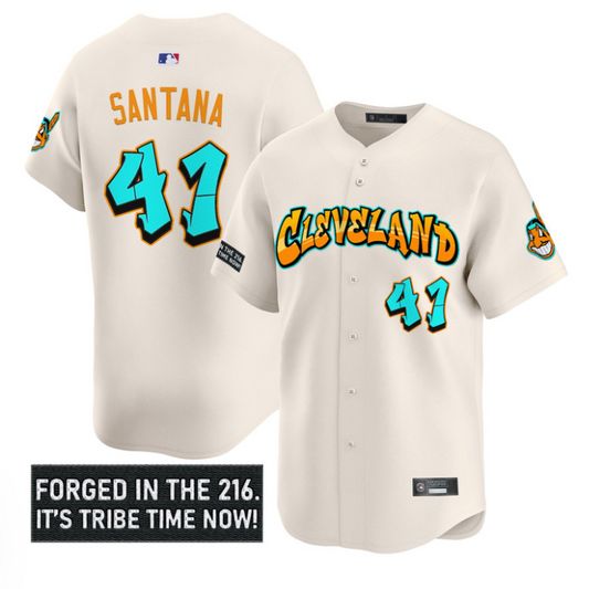 Carlos Santana Jersey #41 Cleveland Indians Graffiti 216 Ink Edition Cream