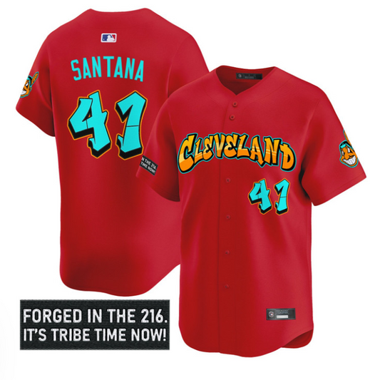 Carlos Santana Jersey #41 Cleveland Indians Graffiti 216 Ink Edition Red
