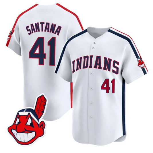 Carlos Santana Jersey #41 Cleveland Indians Ricky Wild Thing Vaughn White
