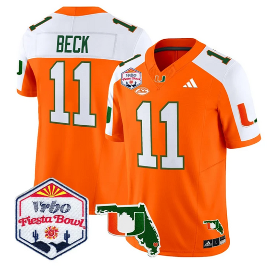 Carson Beck Jersey #11 Miami Hurricanes 2026 Fiesta Bowl Florida Orange ALternate
