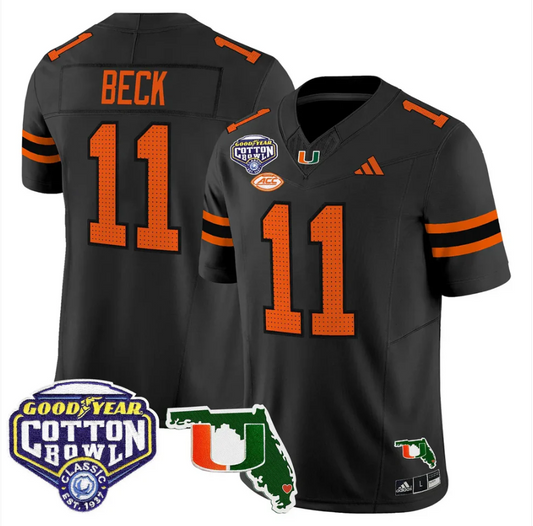 Carson Beck Jersey #11 Miami Hurricanes 2025 Cotton Bowl Florida Patch Stitched