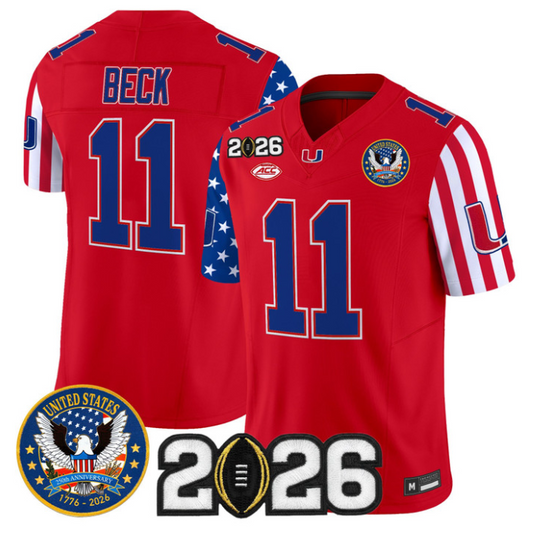 Carson Beck Jersey #11 Miami Hurricanes America 250 Edition 2026 CFP Patch Stitched