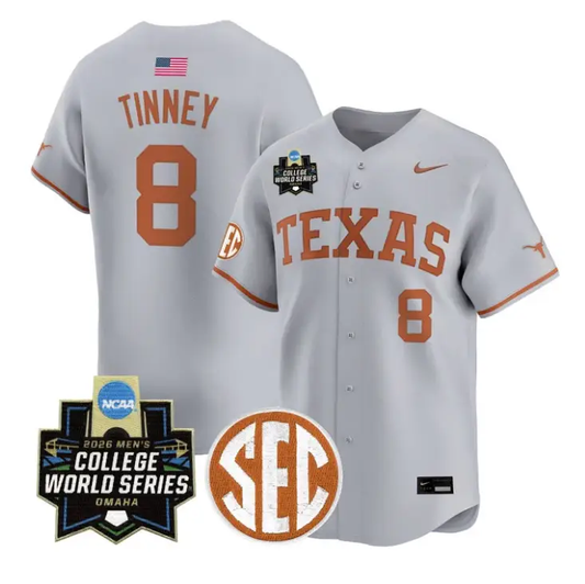 Carson Tinney Jersey #8 Texas Longhorns 2026 World Series Vapor Stitched