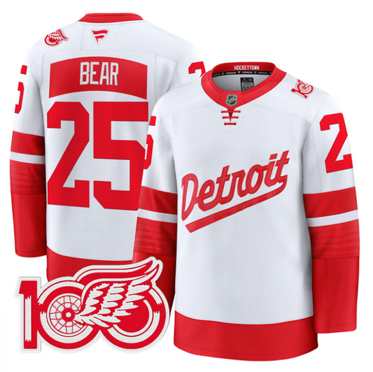 Carter Bear Jersey #25 Detroit Red Wings 100th Anniversary Stitched White