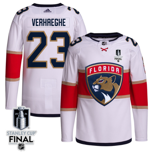 Carter Verhaeghe 23 Florida Panthers 2024 STANLEY CUP Final Away Breakaway Jersey Men, White