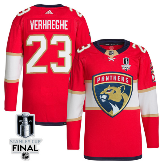 Carter Verhaeghe 23 Florida Panthers 2024 STANLEY CUP Final Home Breakaway Jersey Men, Red