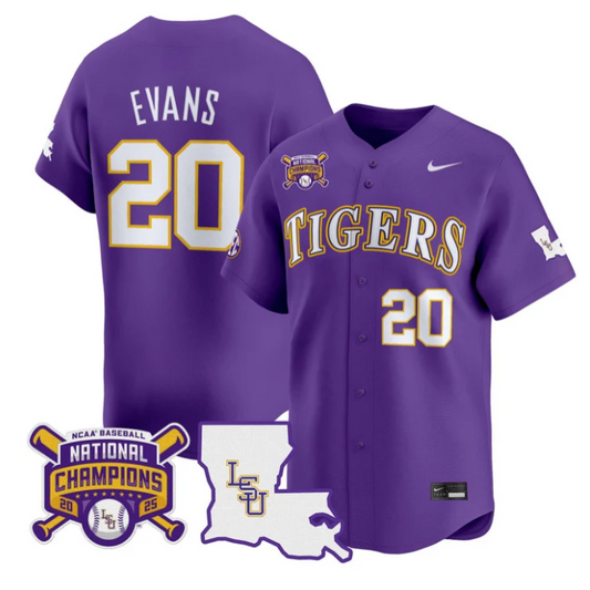 Casan Evans Jersey #20 LSU Tigers 2025 World Series Champions Stitched Purple
