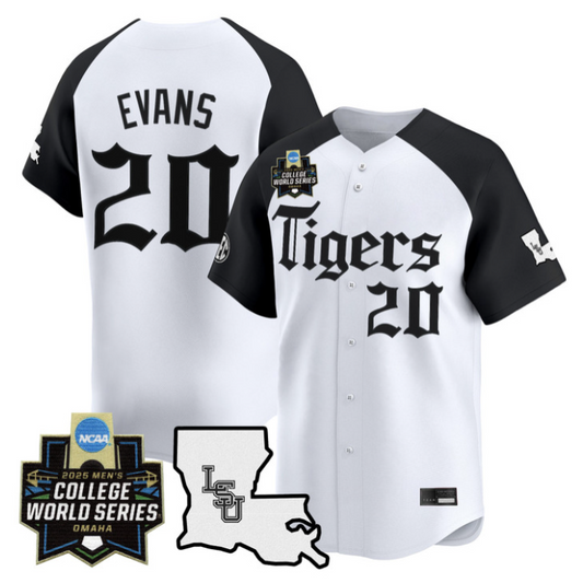Casan Evans Jersey #20 LSU Tigers 2025 World Series Gothic Geaux Edition