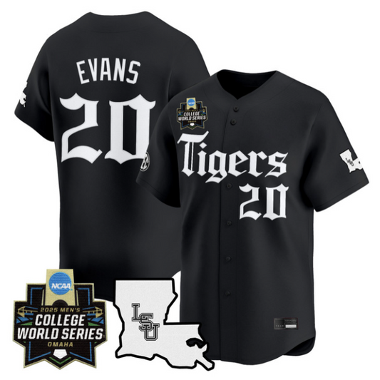 Casan Evans Jersey #20 LSU Tigers 2025 World Series Gothic Geaux Edition Black