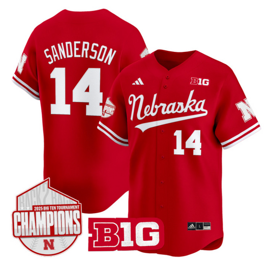 Case Sanderson Jersey #14 Nebraska Huskers Back 2 Back Champions Patch Vapor Stitched Scarlet