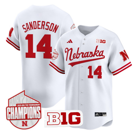 Case Sanderson Jersey #14 Nebraska Huskers Back 2 Back Champions Patch Vapor Stitched White