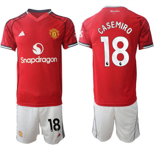 Casemiro Jersey #18 Manchester United Red Home 2025-26 Soccer Suit