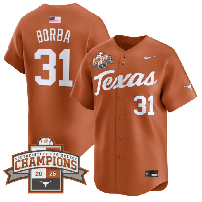 Casey Borba Jersey #31 Texas Longhorns 2025 Southeastern Champions Vapor Stitched Texas Orange