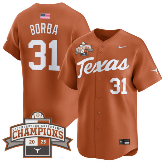 Casey Borba Jersey #31 Texas Longhorns 2025 Southeastern Champions Vapor Stitched Texas Orange