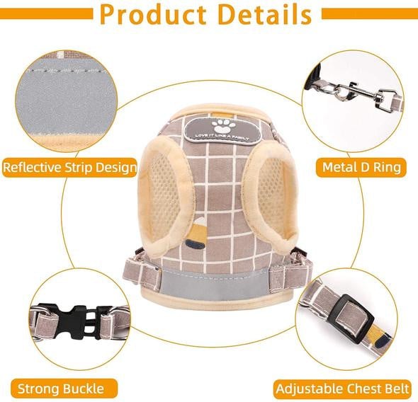 Cat &amp; Dog Harness and Leash Set with Reflective Strip Adjustable Soft