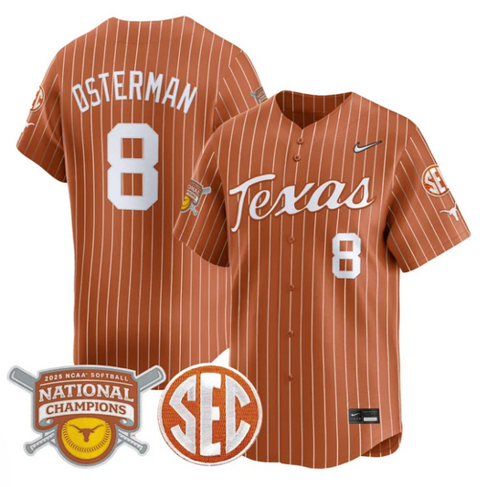 Cat Osterman Jersey #8 Texas Longhorns 2025 National Champions Orange Pinstripe