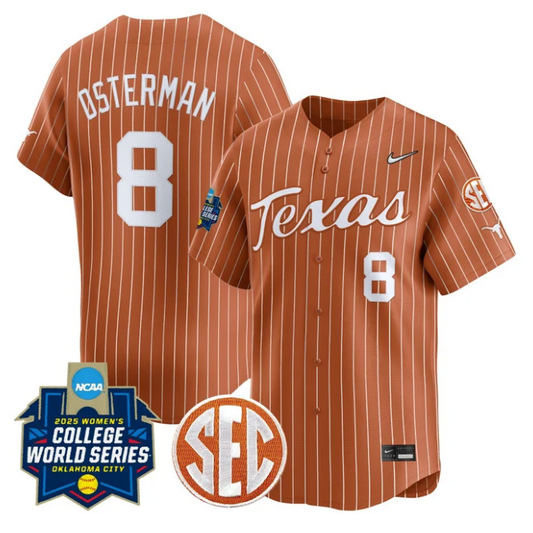 Cat Osterman Jersey #8 Texas Longhorns 2025 World Series Stitched Orange Pinstripe