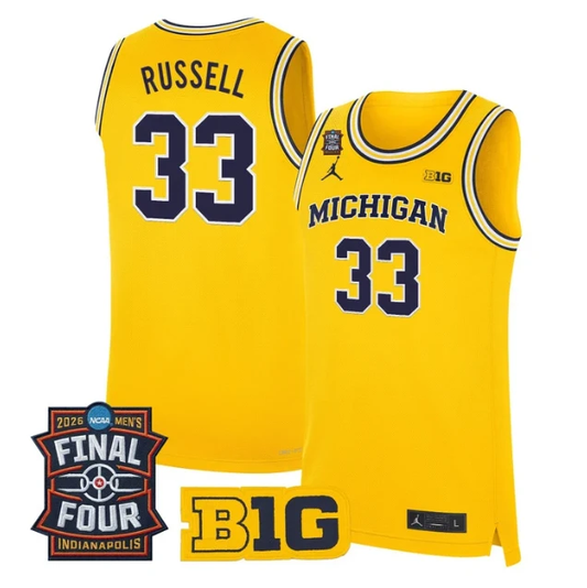 Cazzie Russell Jersey #33 Michigan Wolverines 2026 Final Four Stitched Maize