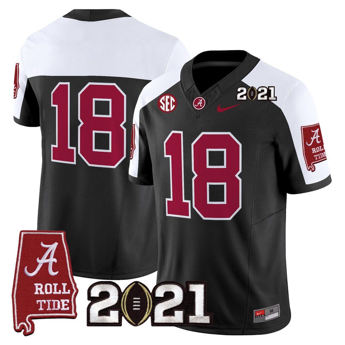 Champions Jersey #18 Alabama 2021 CFP Championship Alabama Map Black Alter